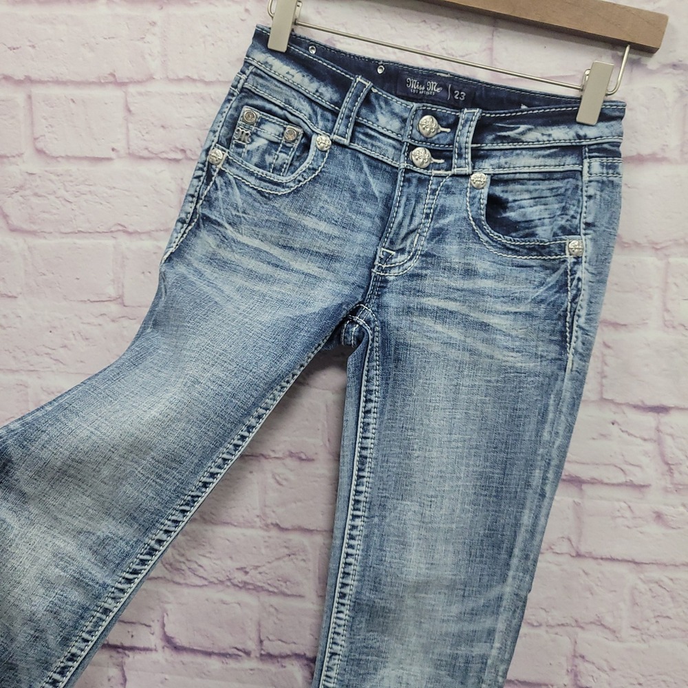 Miss Me Low Rise Bootcut Jeans Womens Sz 23 Fits 26 Embellished Sequins Y2K - Picture 5 of 10